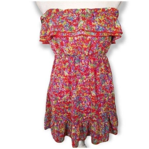 FOREVER 21 RED MULTICOLOR STRAPLESS MINI DRESS SZ.S EUC. - Picture 1 of 6